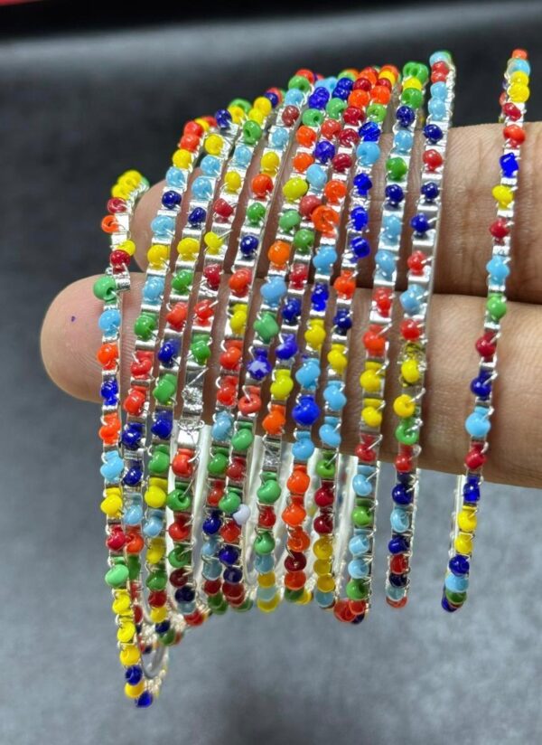 Multicolor Metal Bangle set 12pcs Bangles/Churhi set For Girls & Women Bangle Pearl Beads. Also available in Black & White Beads. All sizes Available. - Image 3