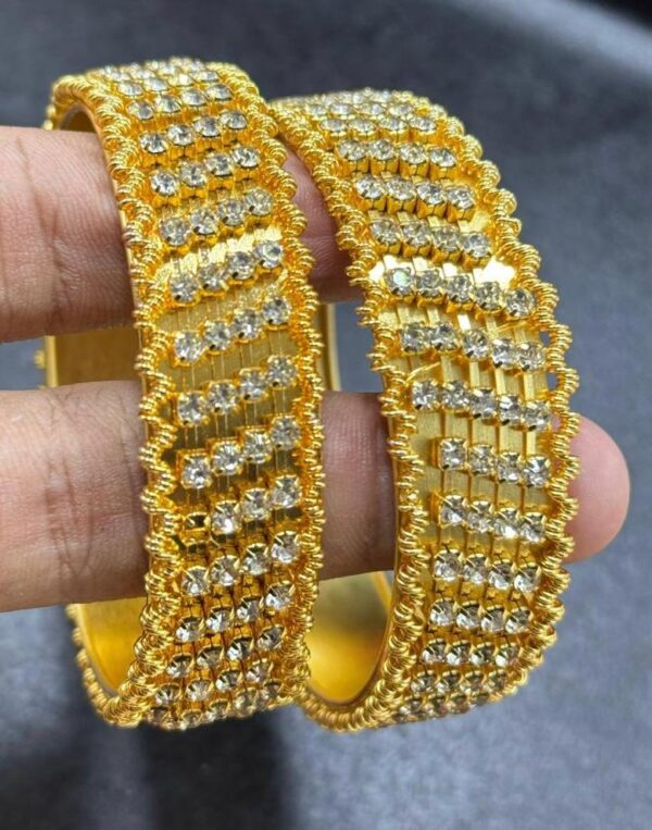 Fancy Bangles Pair set, 2pcs Bangles/Churhi set For Girls & Women, All sizes Available. Golden, Silver with White & Multicolor Beads. - Image 3