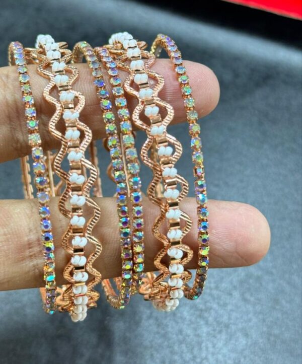 Golden Metal Bangle set, 4Pcs Bangles & 2 Pcs Karhay, Bangles/Churhi set For Girls & Women with Multi color Beads. All sizes Available.