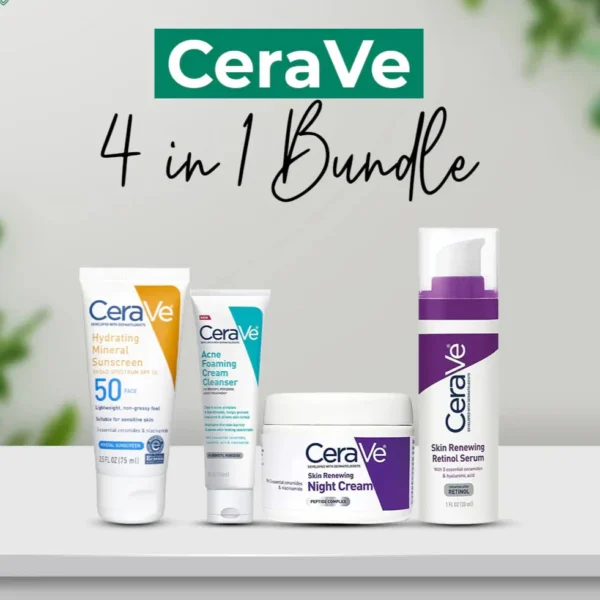Cera Ve Skincare Daily Routine Kit 4in1 Whitening Glowing Bright Kit | Cerave Night Cream , Cerave Serum , Cerave Sunscreen & Cerave Acne Cleanser - Image 2