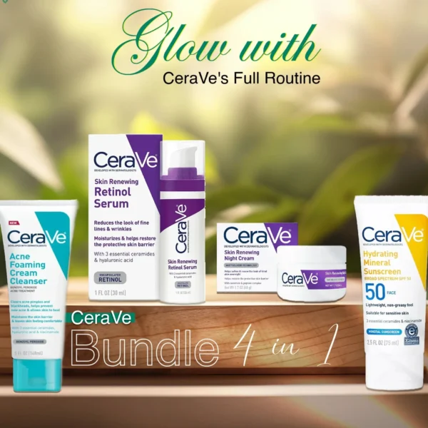 Cera Ve Skincare Daily Routine Kit 4in1 Whitening Glowing Bright Kit | Cerave Night Cream , Cerave Serum , Cerave Sunscreen & Cerave Acne Cleanser
