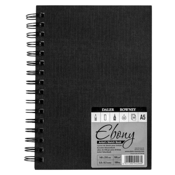 Daler Rowney Ebony Hardback Spiral Sketchbook (Size A5).