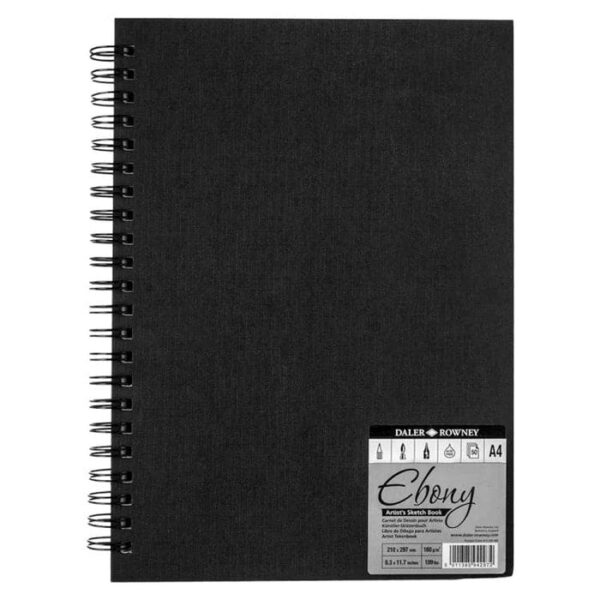 Daler Rowney Ebony Hardback Spiral Sketchbook (Size A4).