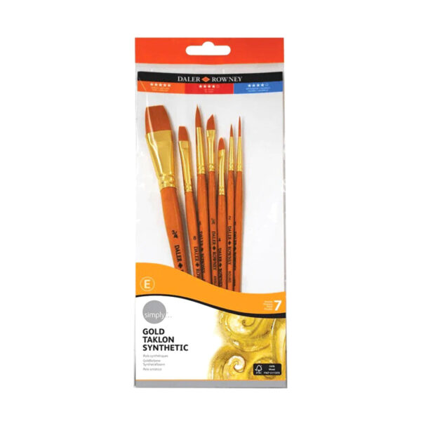 Daler Rowney Simply Gold Taklon Synthetic Hair Brush Set Of 7