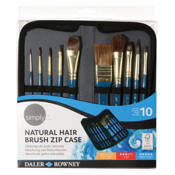 Daler Rowney Simply Natural Hair Brush Set With Zip Case - Image 2