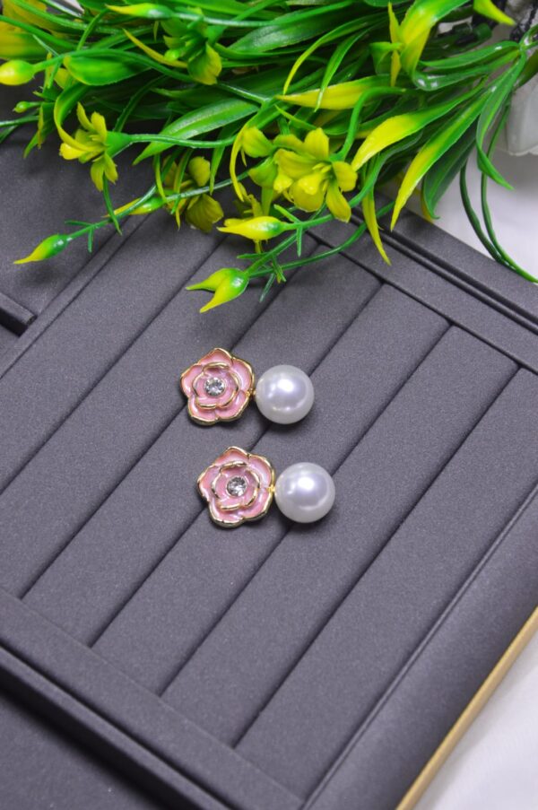 Pearl Drop Earrings with Rose Stud on Top, Earrings For Girls & Women, Stylish & Available in different Elegant colors. - Image 6
