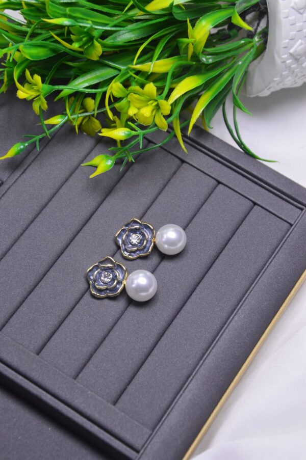 Pearl Drop Earrings with Rose Stud on Top, Earrings For Girls & Women, Stylish & Available in different Elegant colors. - Image 4