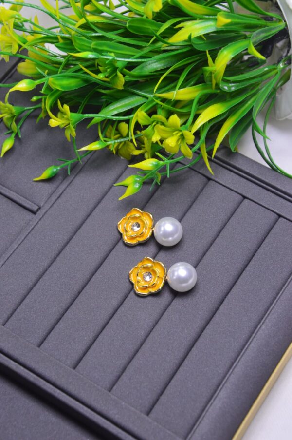Pearl Drop Earrings with Rose Stud on Top, Earrings For Girls & Women, Stylish & Available in different Elegant colors.