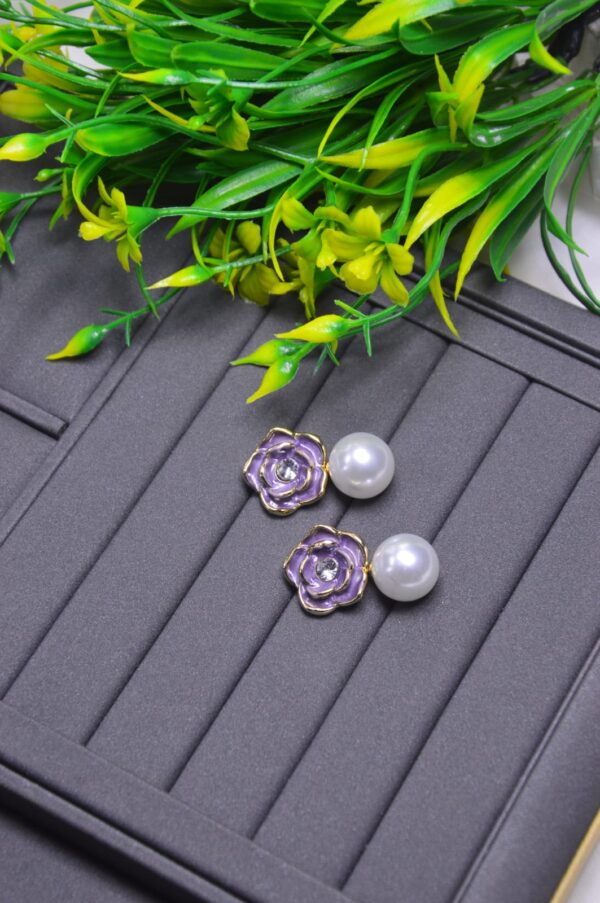 Pearl Drop Earrings with Rose Stud on Top, Earrings For Girls & Women, Stylish & Available in different Elegant colors. - Image 3