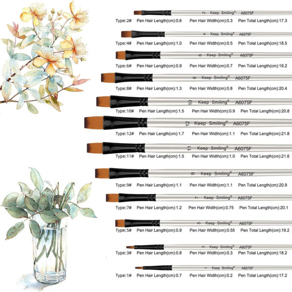 Keep Smiling Professional Flat Tip Paint Brush Pack Of 12 - Image 3