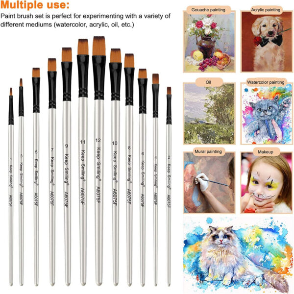 Keep Smiling Professional Flat Tip Paint Brush Pack Of 12 - Image 4