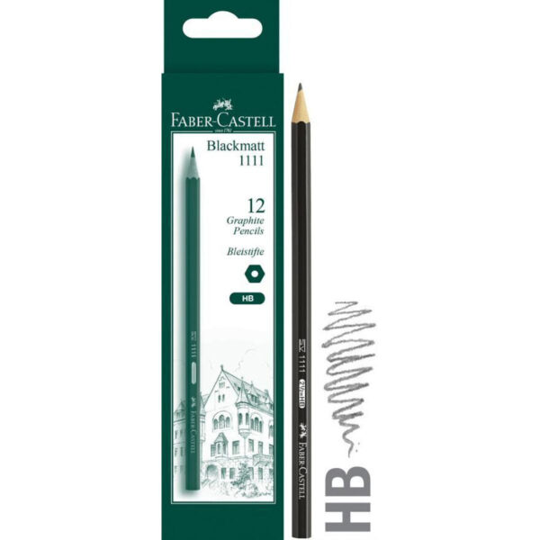 Faber Castell Black Matt Graphite Pencil HB 1111 Pack of 12 - Image 2