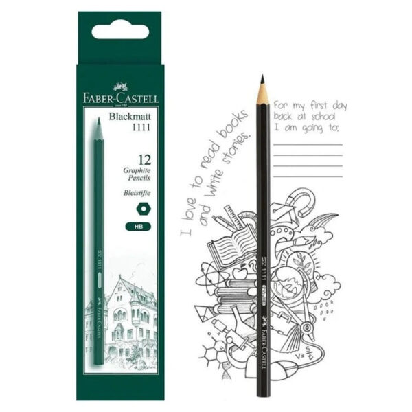 Faber Castell Black Matt Graphite Pencil HB 1111 Pack of 12 - Image 4