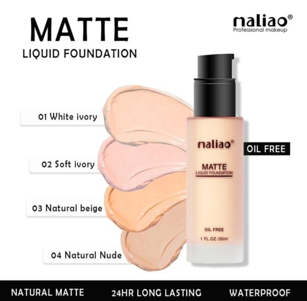 Maliao Matte Liquid Foundation Oil-Free - Effortless Perfection for a Shine-Free Finish. Available in 4 Shades.