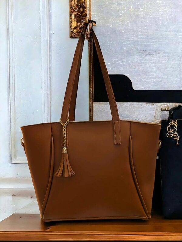 Women Leather Large Simple Handbags Tote Bags Solid Shoulder Bag. Available in 6 Colors. - Image 6