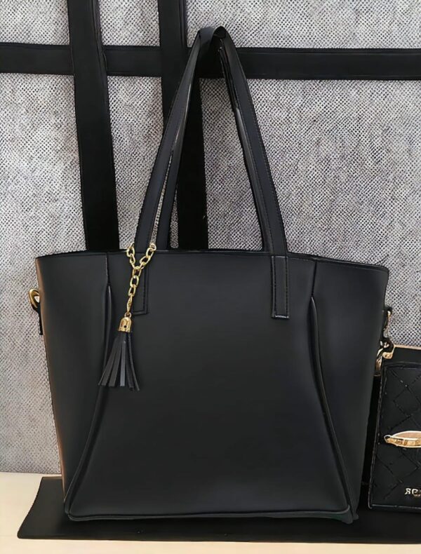 Women Leather Large Simple Handbags Tote Bags Solid Shoulder Bag. Available in 6 Colors. - Image 3