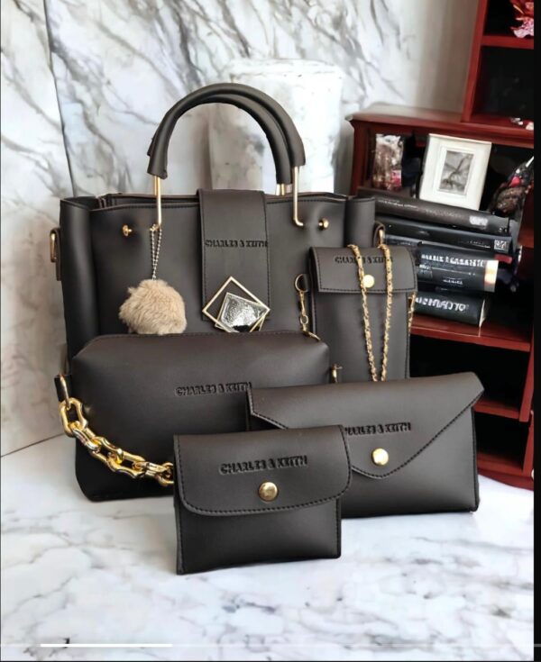 Elegant PU Leather Tote Bag 5 Pieces, Available in 4 Colors. - Image 4