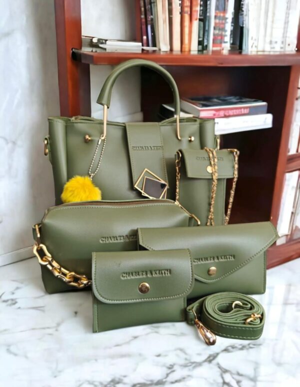 Elegant PU Leather Tote Bag 5 Pieces, Available in 4 Colors. - Image 3