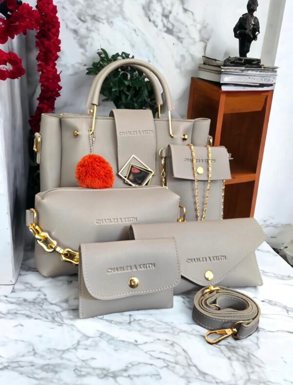 Elegant PU Leather Tote Bag 5 Pieces, Available in 4 Colors. - Image 2