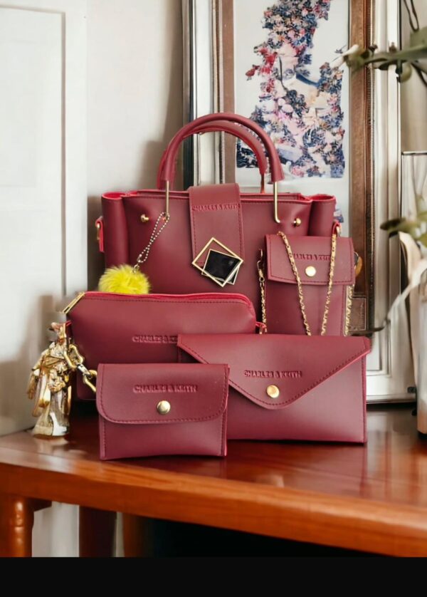 Elegant PU Leather Tote Bag 5 Pieces, Available in 4 Colors.
