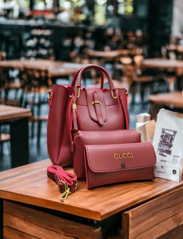 PU Leather 3 Pcs Tote and Crossbody Bag Set For Ladies. Available in 5 Colors. - Image 4