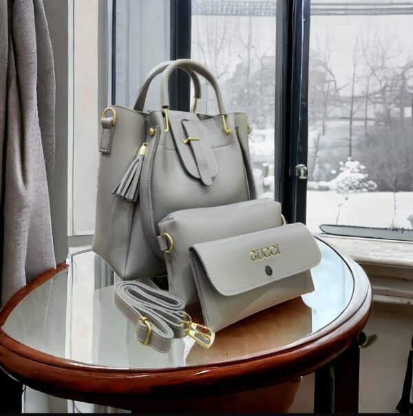 PU Leather 3 Pcs Tote and Crossbody Bag Set For Ladies. Available in 5 Colors. - Image 2