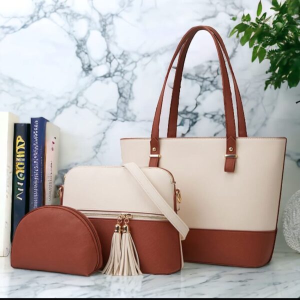 Fashionable 3Pcs PU Leather Handbag Set Large Capacity & Versatile.  - Image 5