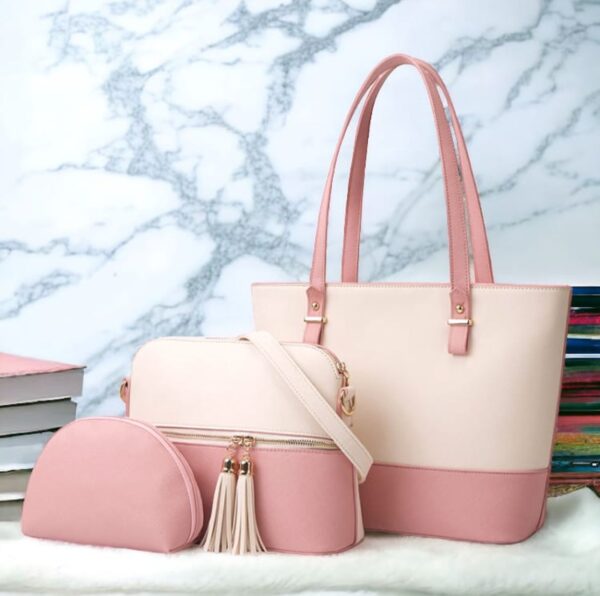 Fashionable 3Pcs PU Leather Handbag Set Large Capacity & Versatile.  - Image 3