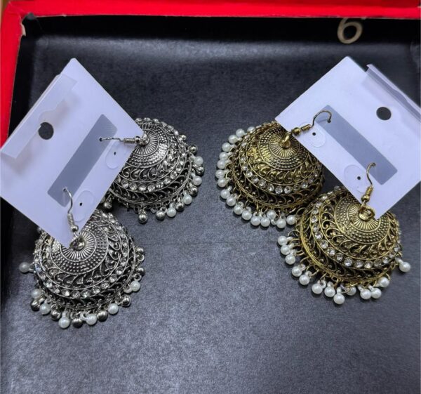 Golden/Silver Jhumka Tassel Drop Earrings for Women Girls, White Beads Jhumki, Dangle Stud Earring Traditional Ear Jewelry.