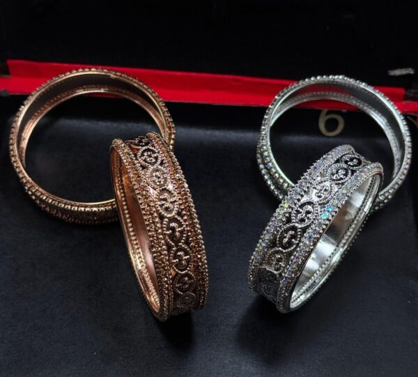 Silver/Champaign Antique Bangles Pair set With Silver Beads, 2pcs Bangles/Churhi set For Girls & Women, All sizes Available.