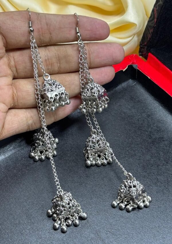 Traditional Kashmiri Silver Three Layer Jhumki Earring.