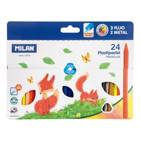 Milan Plasti Pastel Triangular Pencil Crayons Set, pack of 24