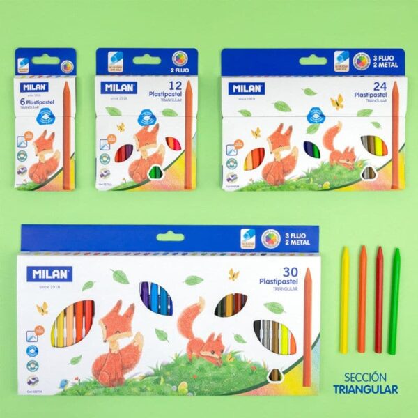 Milan Plasti Pastel Triangular Pencil Crayons Set, pack of 12 - Image 2