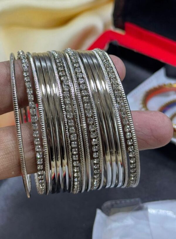 Silver Metal Bangle set, Bangles/Churhi set With 2 Karhay For Girls & Women, All sizes Available. - Image 2