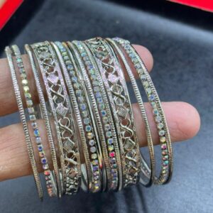 Silver Metal Bangle set, Bangles/Churhi set With 2 Karhay For Girls & Women, All sizes Available.