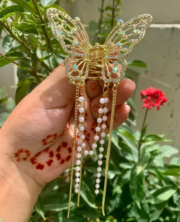 Shimmering Butterfly Jewel Claw/Fancy Metal Catcher - Golden,
