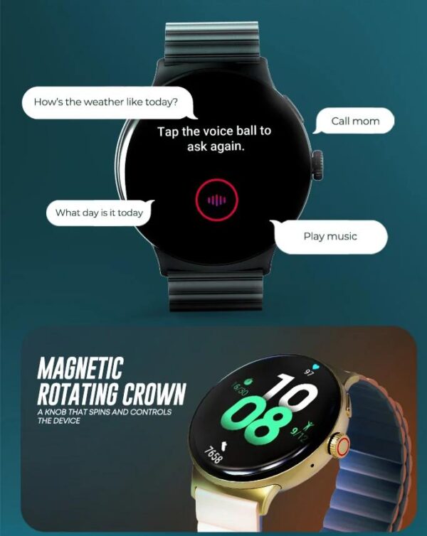 Faster NERV Watch 4 Pro, 1.43 inches Display, 3 in 1, Compatible with both iOS and Android devices, Color: Silver Chain + Grey Silicon + Neck Band. - Image 4