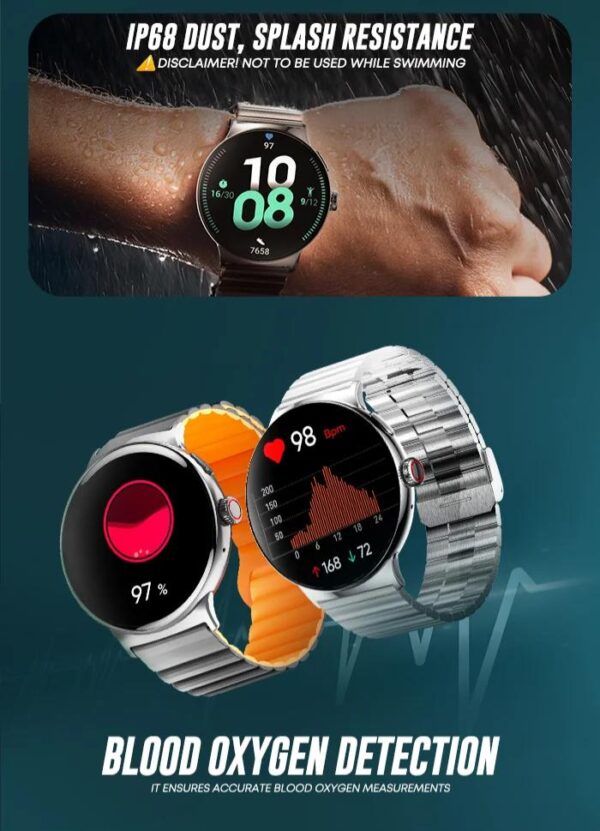 Faster NERV Watch 4 Pro, 1.43 inches Display, 3 in 1, Compatible with both iOS and Android devices, Color: Silver Chain + Grey Silicon + Neck Band. - Image 13