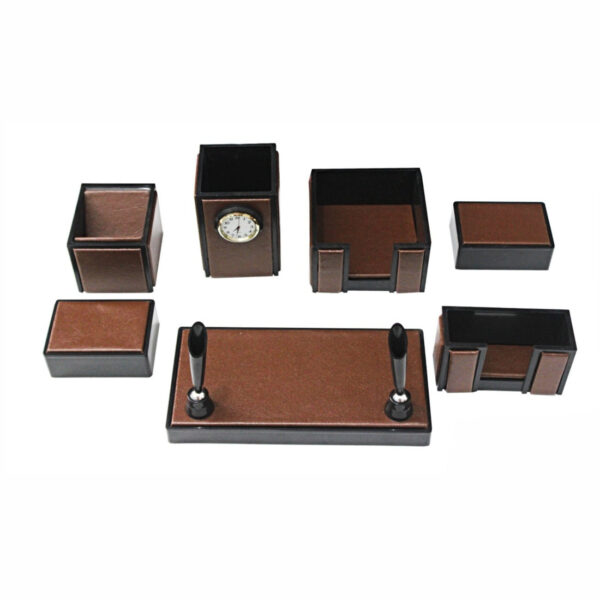 Senator Rexine Leather Office Desk Organizer 7 pcs Set With Watch #20(Brown).