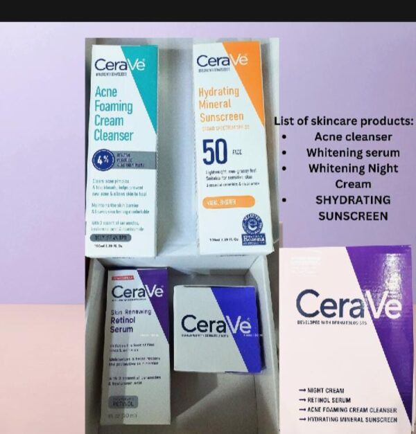 Cera Ve Skincare Daily Routine Kit 4in1 Whitening Glowing Bright Kit | Cerave Night Cream , Cerave Serum , Cerave Sunscreen & Cerave Acne Cleanser - Image 4