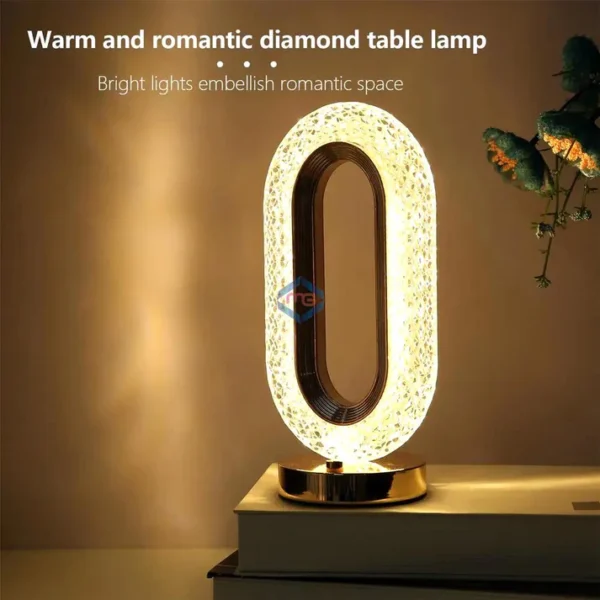 Rechargeable Luxury Oval Shaped Crystal Table Lamp With 3 Colors Touch Control