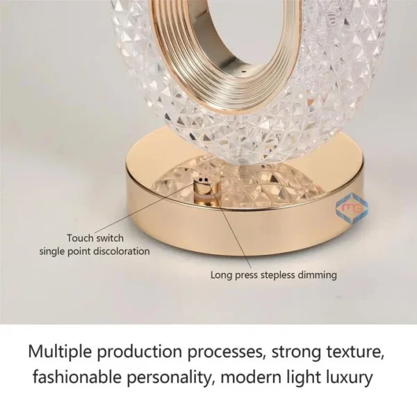 Rechargeable Luxury Oval Shaped Crystal Table Lamp With 3 Colors Touch Control - Image 9