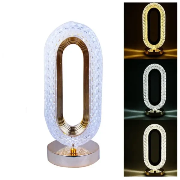 Rechargeable Luxury Oval Shaped Crystal Table Lamp With 3 Colors Touch Control - Image 10