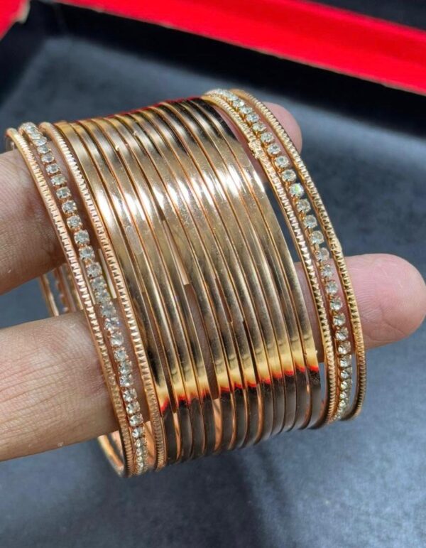 Golden Metal Bangle set 12pcs Bangles/Churhi set With 2 Karhay For Girls & Women, All sizes Available.