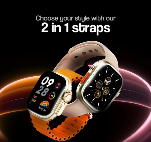 Faster NERV Watch Ultra, 2 in 1 Straps, 2.04 Inches Display, AI Voice Control & Chat GPT. Color: Orange + Pink Silicon.