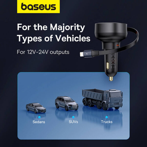 Baseus Enjoyment Pro Car Charger C+ Retractable iP Cable 55W - Image 6