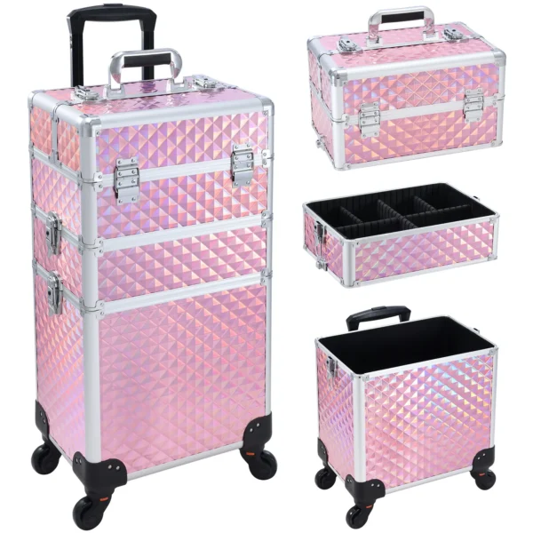 New 3 in1 Multifunction Makeup Case Trolley Nail Hairdresser Beauty Box Rolling Case with locks - Image 4