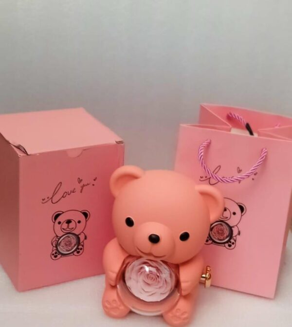Creative rotating High Quality Romantic Lovely Teddy Bear Eternal Rose Ring Gift Box/Jewelry Box(Available in 4 Colors): - Image 4