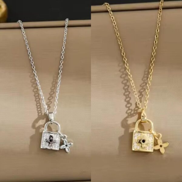 Stainless Steel Chain Necklace Lock Key Pendant Necklace