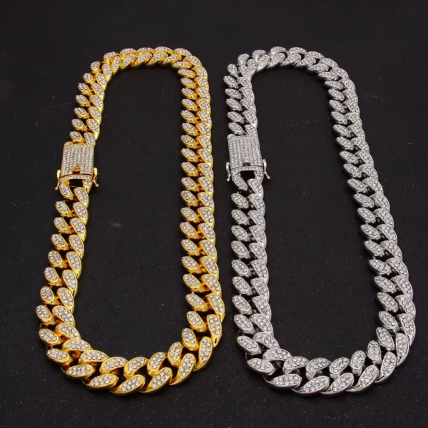 Iced Cubin Chain And Bracelet Set Hip Gold /Silver Color Iced Out Crystal Miami Cuban Chain Necklace And Bracelet Set - Image 4